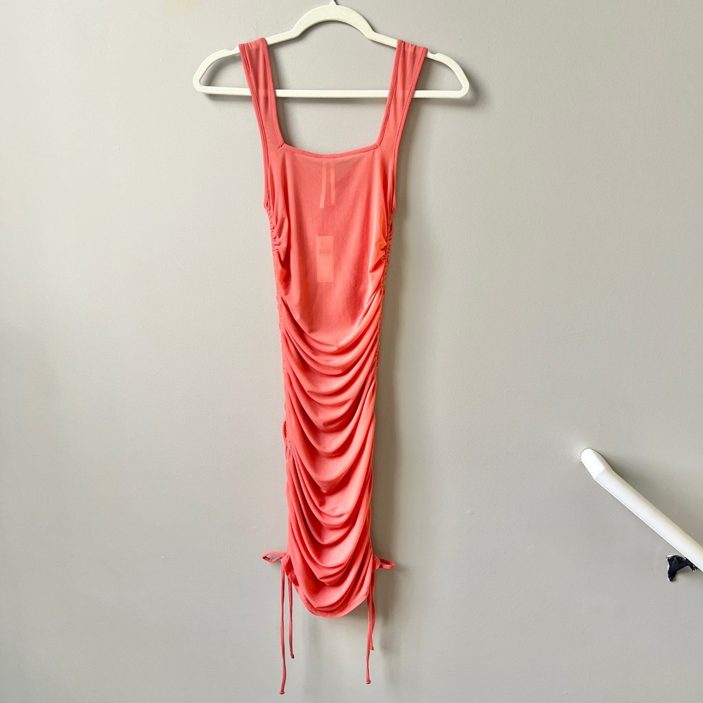 Anthropologie Dress Women's Small New NWT Coral Pink Mesh Fitted Festival Mini - Picture 2 of 12